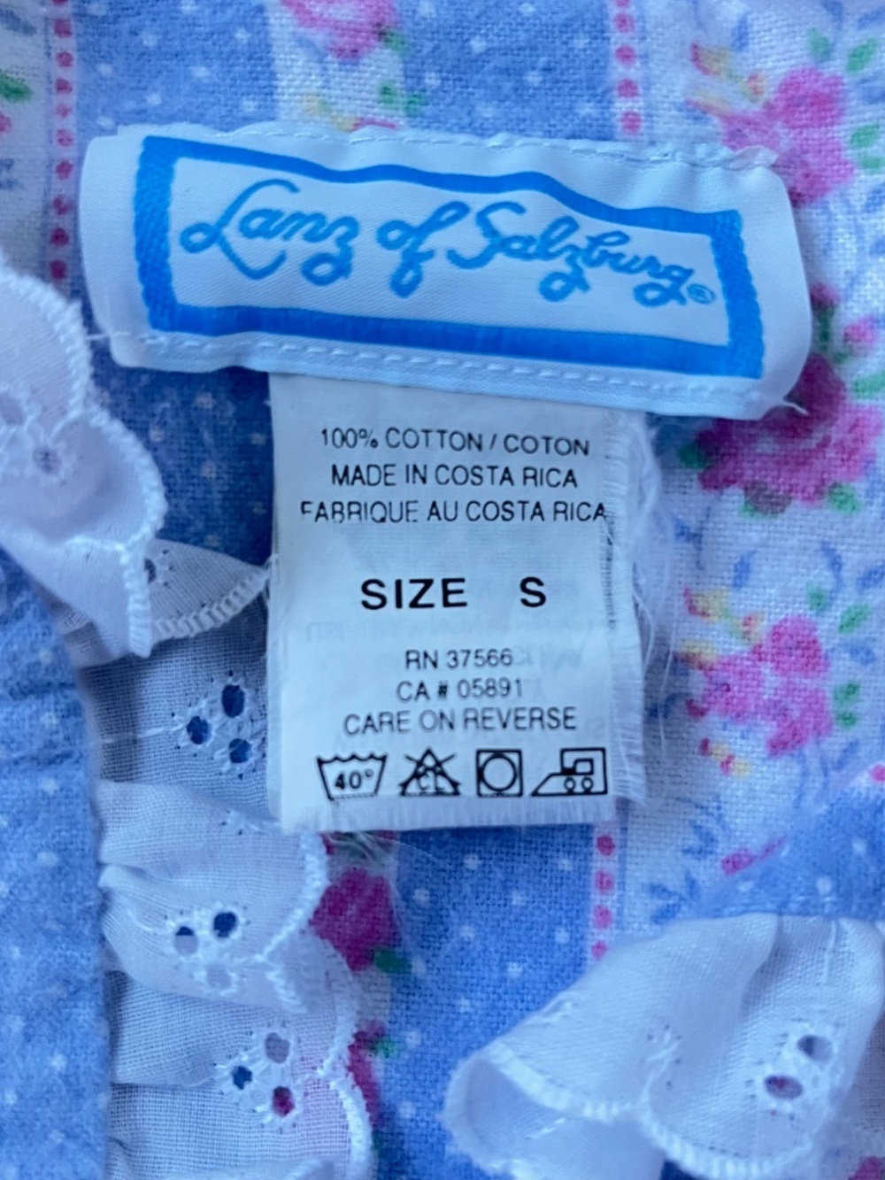 Lanz of Salzburg Tyrolean Nightgown Sz S Blue White Floral Cottagecore Granny - Picture 4 of 10